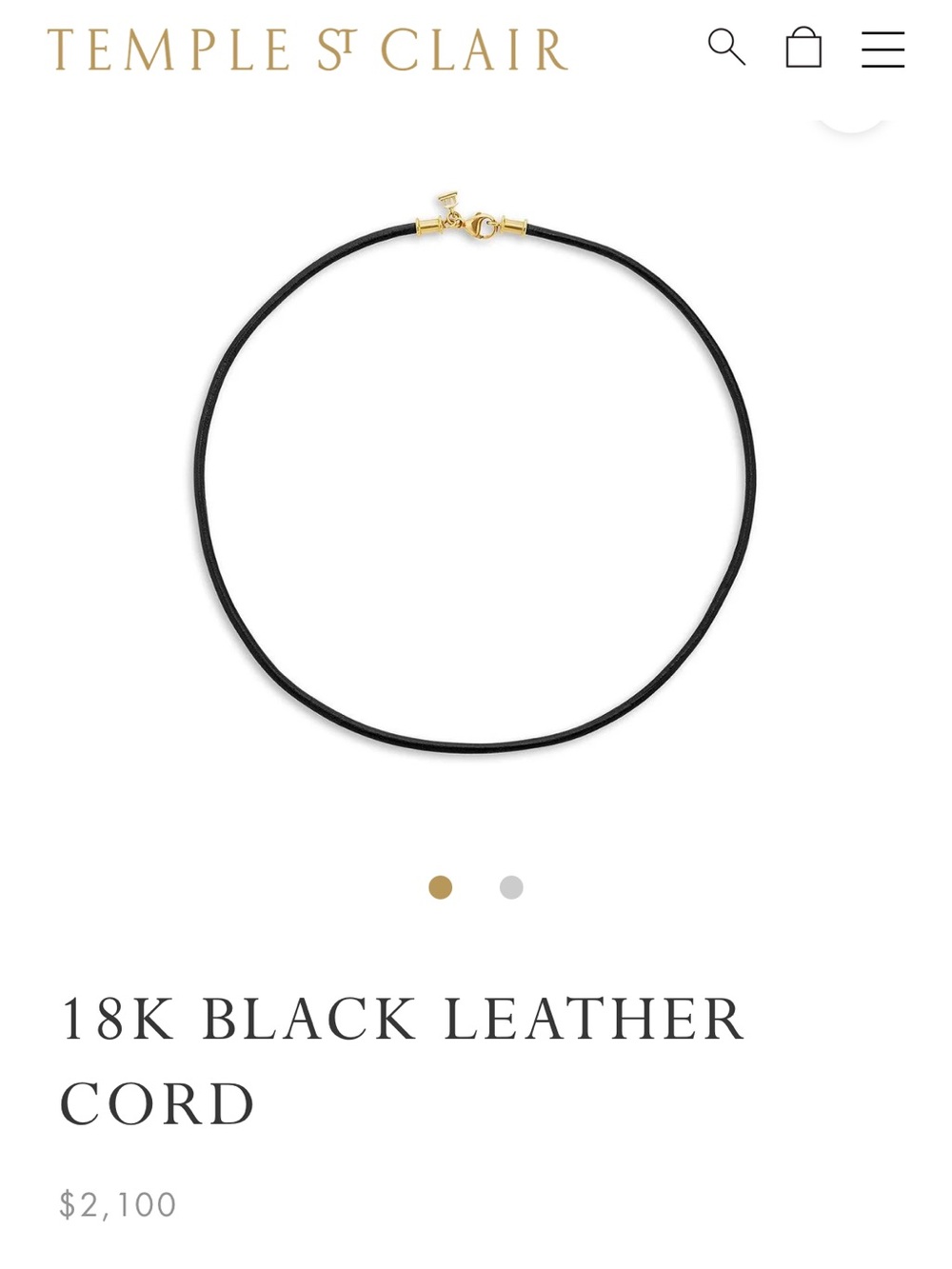 TEMPLE ST CLAIR Black Leather Cord with 18K Gold Hardware